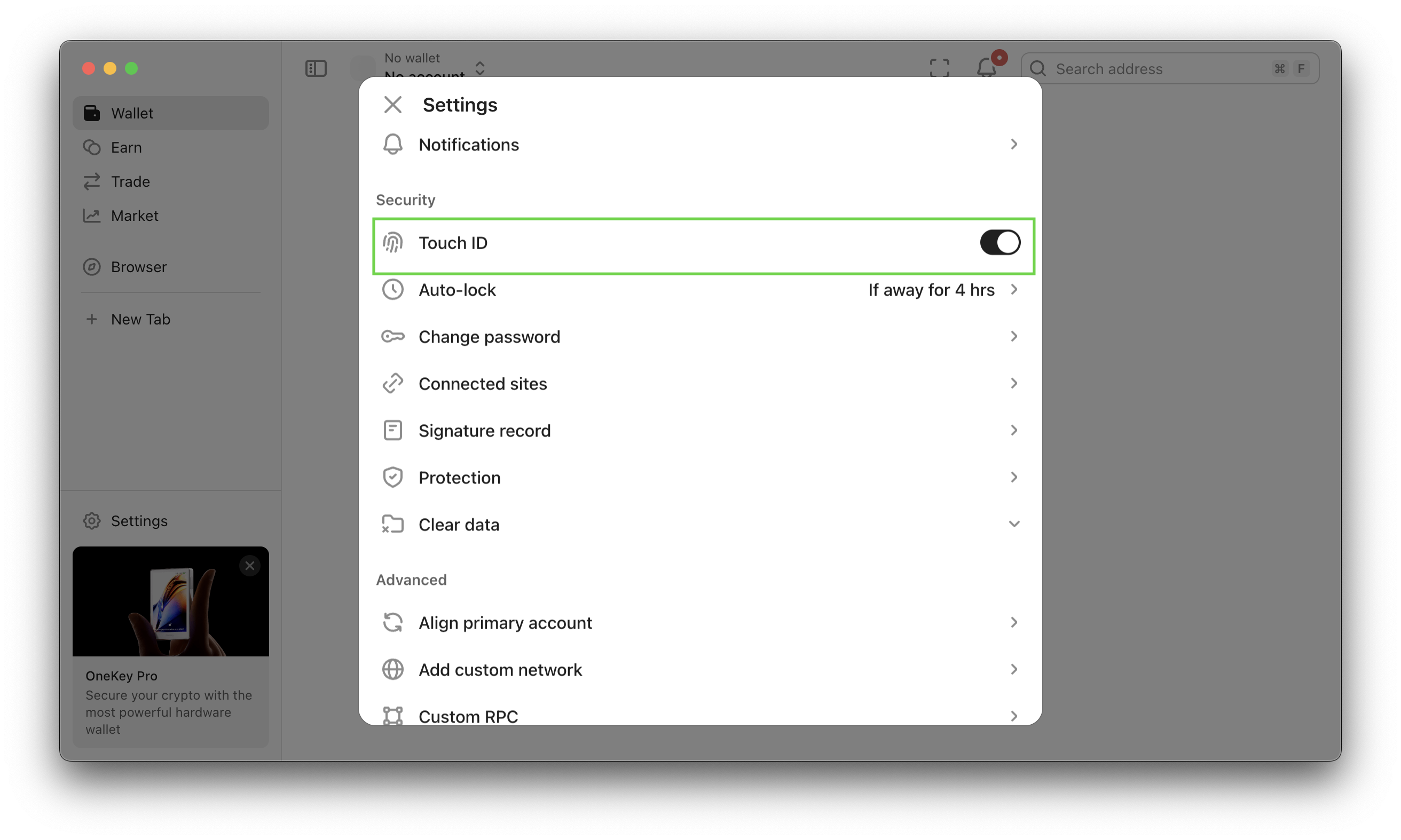 OneKey App settings touch id.png