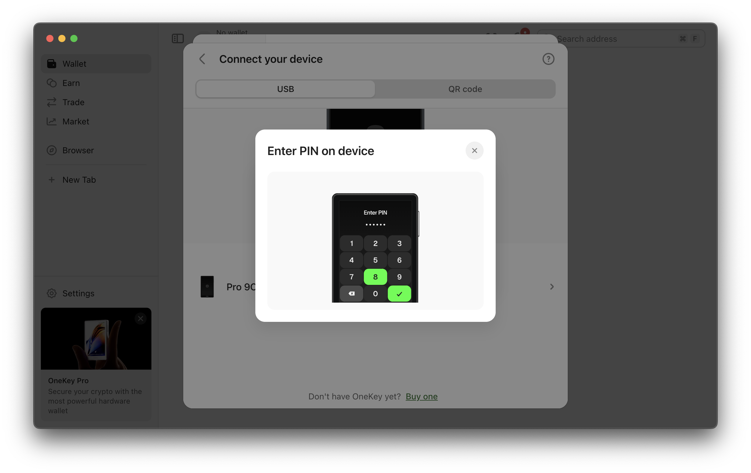OneKey App enter PIN on device.png